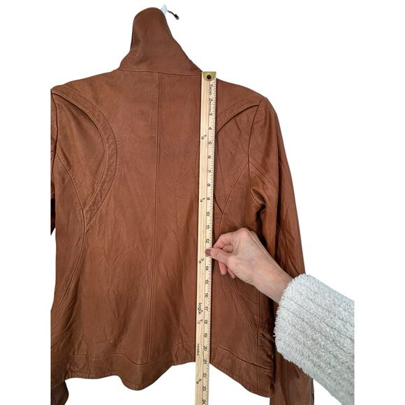 Doma Leather Bikercore Jacket Cognac Zippered Pockets Size Small Moto Collared - Picture 5 of 16